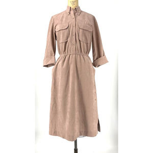Beeqe Vintage 70s Khaki Tan A-Line Midi Secretary Dress Size Large